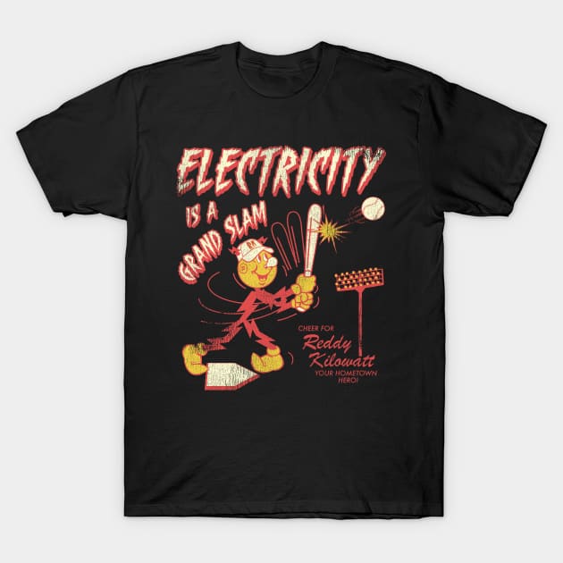 Vintage Distressed Reddy Kilowatt Baseball Hero T-Shirt by darklordpug